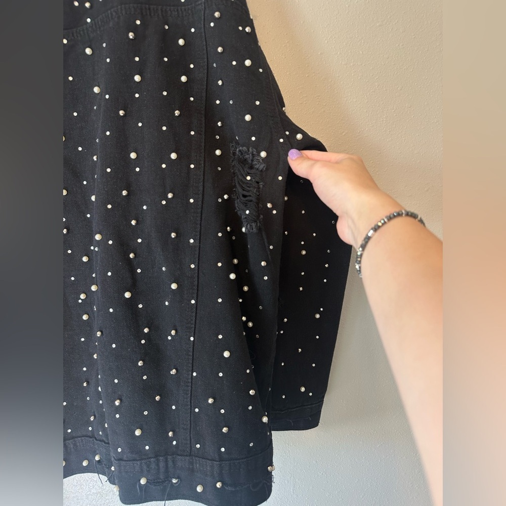 Missguided Carli Bybel Distressed Black Jean Jacket - Picture 9 of 15
